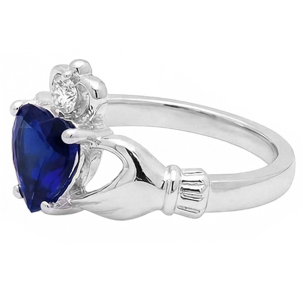 Blauer Saphir & Natürlicher Diamant ( nicht im Labor gezüchtet ) Ring Herzform 2,25 Karat Weißgold 14K