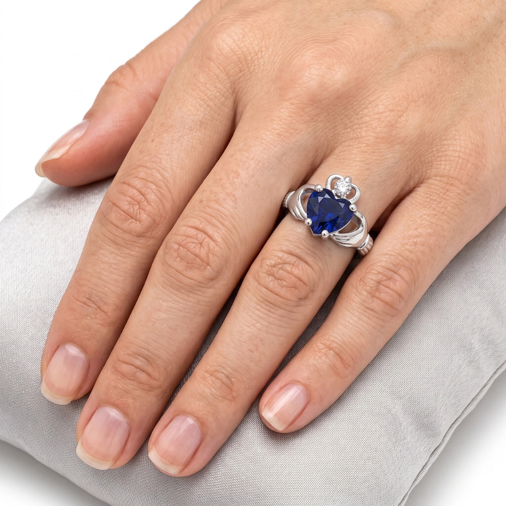 Blauer Saphir & Natürlicher Diamant ( nicht im Labor gezüchtet ) Ring Herzform 2,25 Karat Weißgold 14K