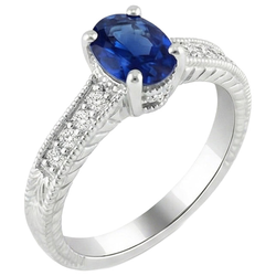 Blauer Saphir im Ovalschliff mit Aus der Erde Abgebauter Natürlicher Diamantring 1,85 Karat Weißgold 14K