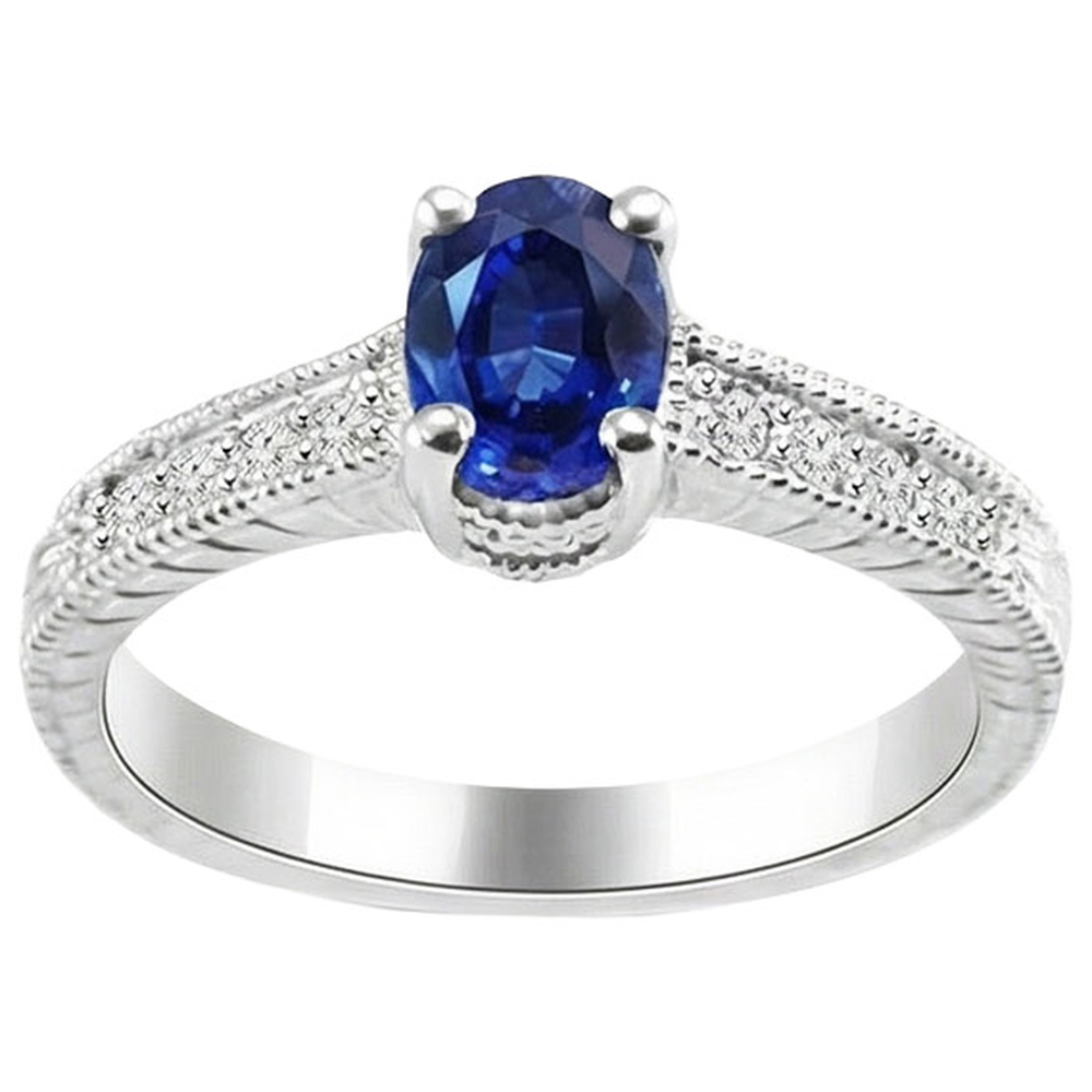 Blauer Saphir im Ovalschliff mit Aus der Erde Abgebauter Natürlicher Diamantring 1,85 Karat Weißgold 14K
