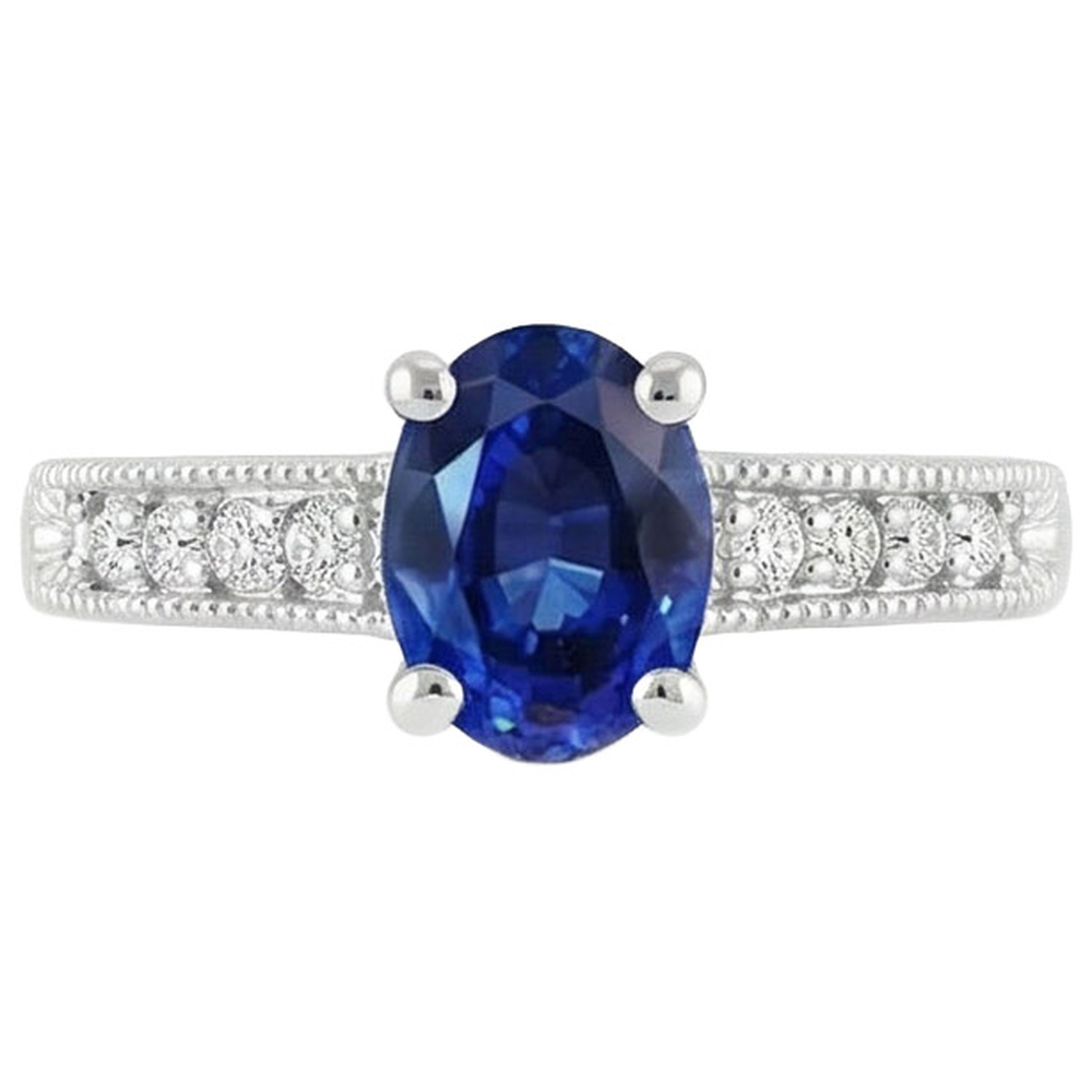 Blauer Saphir im Ovalschliff mit Aus der Erde Abgebauter Natürlicher Diamantring 1,85 Karat Weißgold 14K