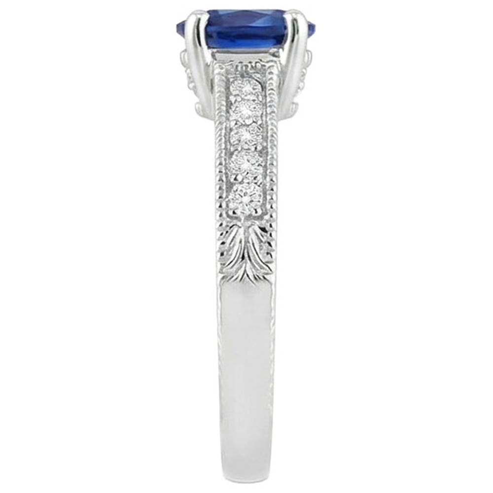 Blauer Saphir im Ovalschliff mit Aus der Erde Abgebauter Natürlicher Diamantring 1,85 Karat Weißgold 14K