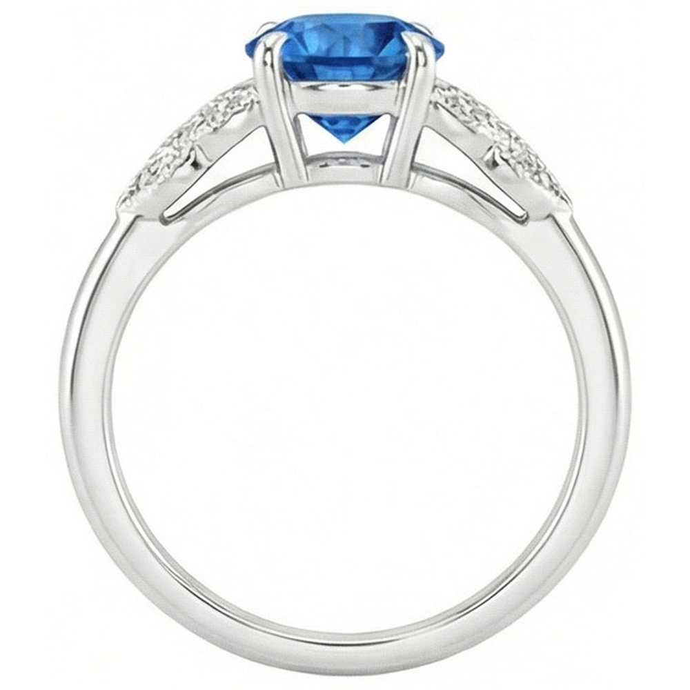 Blauer Saphir im Rundschliff mit Aus der Erde Abgebauter Natürlicher Diamanten 2,25 ct Ring Neu Weißgold 14K