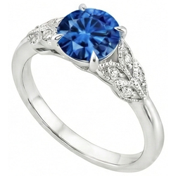 Blauer Saphir im Rundschliff mit Aus der Erde Abgebauter Natürlicher Diamanten 2,25 ct Ring Neu Weißgold 14K