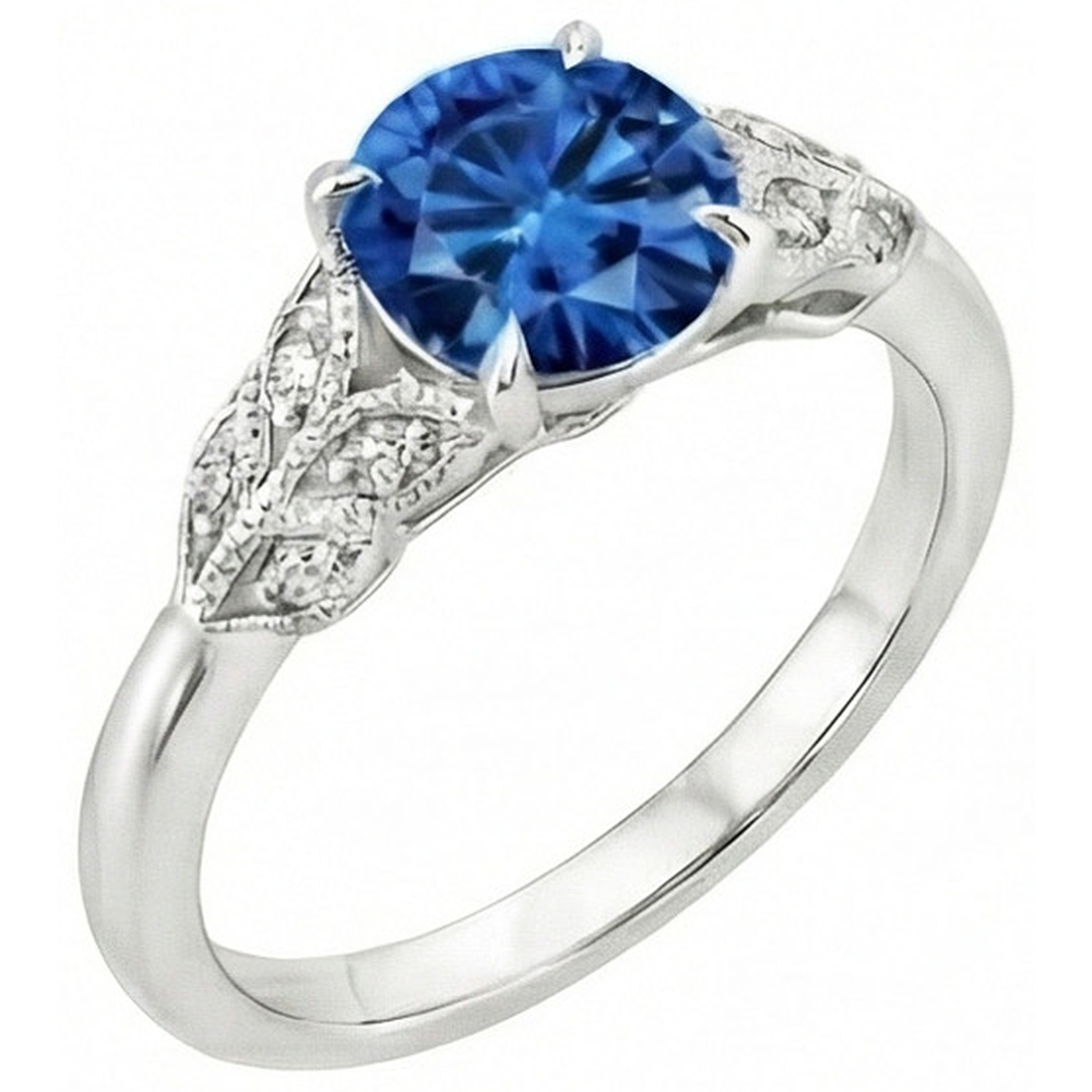 Blauer Saphir im Rundschliff mit Aus der Erde Abgebauter Natürlicher Diamanten 2,25 ct Ring Neu Weißgold 14K