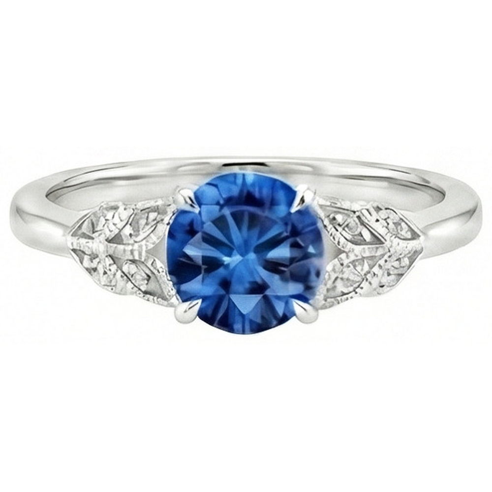 Blauer Saphir im Rundschliff mit Aus der Erde Abgebauter Natürlicher Diamanten 2,25 ct Ring Neu Weißgold 14K
