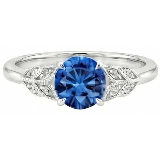 Blauer Saphir im Rundschliff mit Aus der Erde Abgebauter Natürlicher Diamanten 2,25 ct Ring Neu Weißgold 14K
