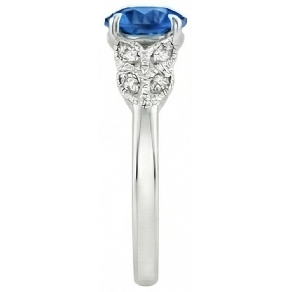 Blauer Saphir im Rundschliff mit Aus der Erde Abgebauter Natürlicher Diamanten 2,25 ct Ring Neu Weißgold 14K