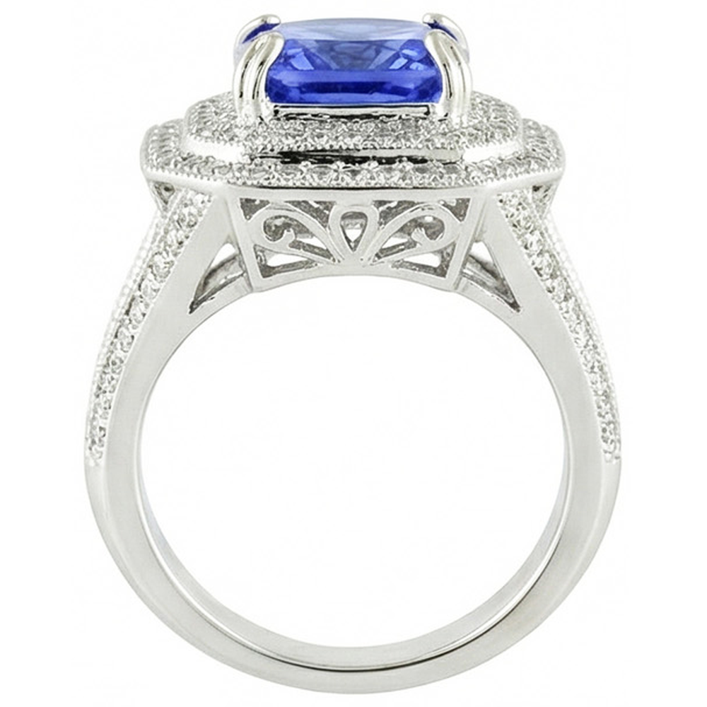 Blauer Saphir mit Aus der Erde Abgebauter Natürlicher Diamant-Halo-Ring