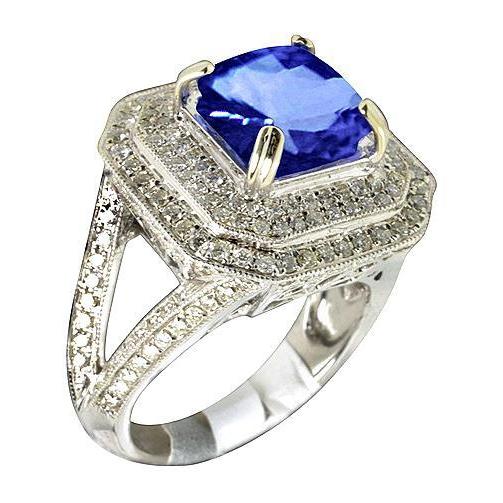 Blauer Saphir mit Diamant-Halo-Ring