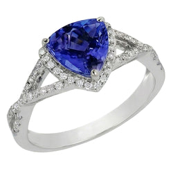 Blauer Saphir und Aus der Erde Abgebauter Natürlicher Diamanten 3.66 Karat Ring Weißgold 14K
