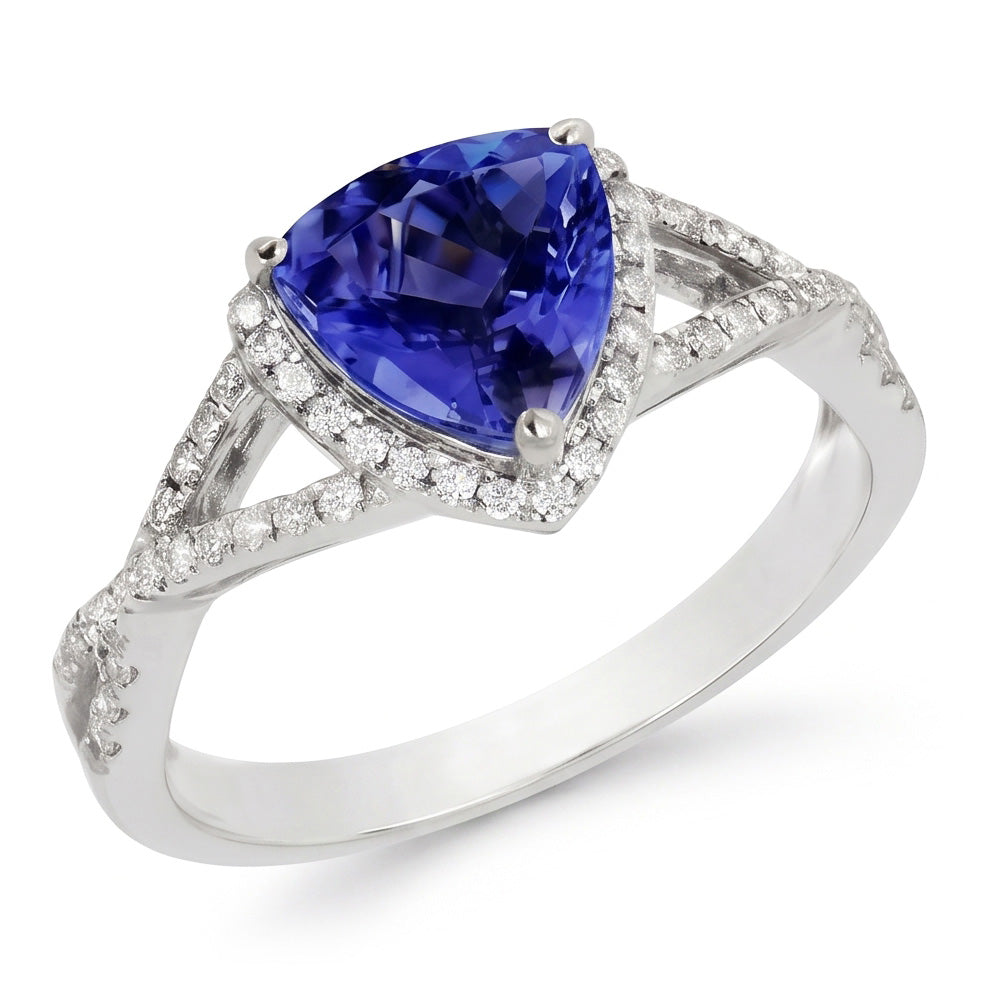 Blauer Saphir und Aus der Erde Abgebauter Natürlicher Diamanten 3.66 Karat Ring Weißgold 14K