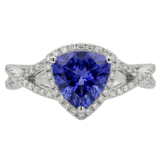 Blauer Saphir und Aus der Erde Abgebauter Natürlicher Diamanten 3.66 Karat Ring Weißgold 14K
