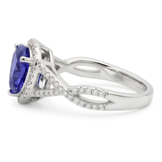 Blauer Saphir und Aus der Erde Abgebauter Natürlicher Diamanten 3.66 Karat Ring Weißgold 14K