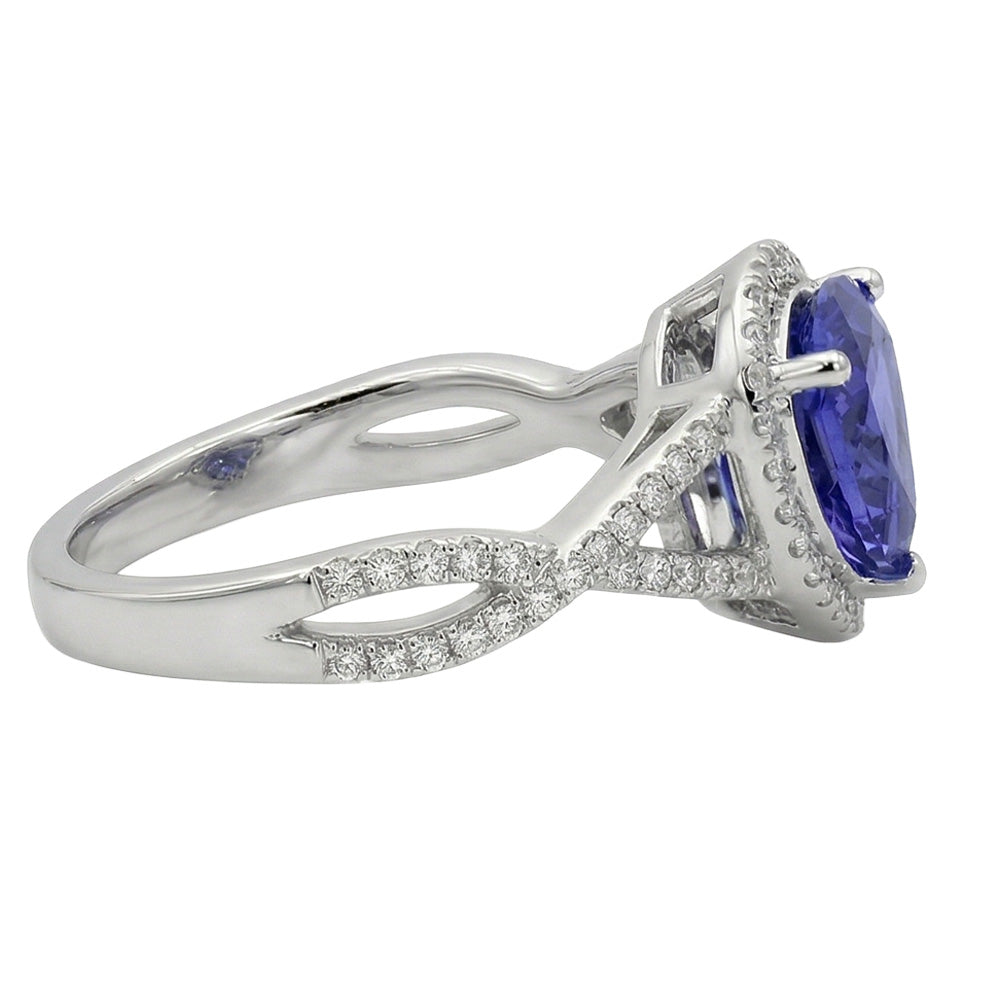 Blauer Saphir und Aus der Erde Abgebauter Natürlicher Diamanten 3.66 Karat Ring Weißgold 14K