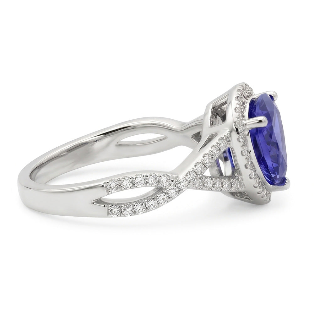 Blauer Saphir und Aus der Erde Abgebauter Natürlicher Diamanten 3.66 Karat Ring Weißgold 14K