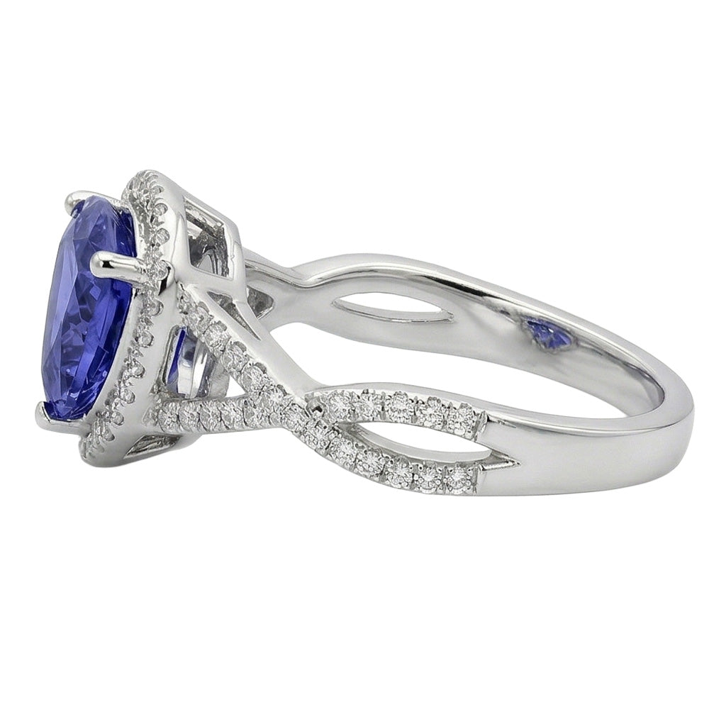Blauer Saphir und Aus der Erde Abgebauter Natürlicher Diamanten 3.66 Karat Ring Weißgold 14K
