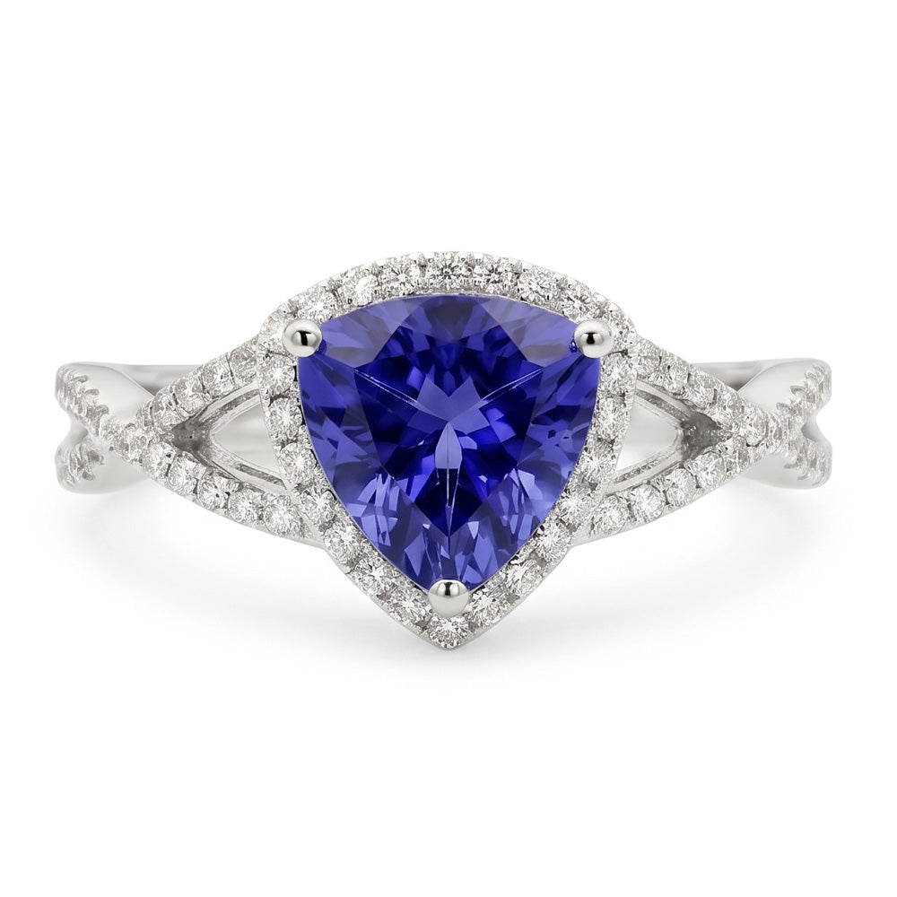 Blauer Saphir und Aus der Erde Abgebauter Natürlicher Diamanten 3.66 Karat Ring Weißgold 14K