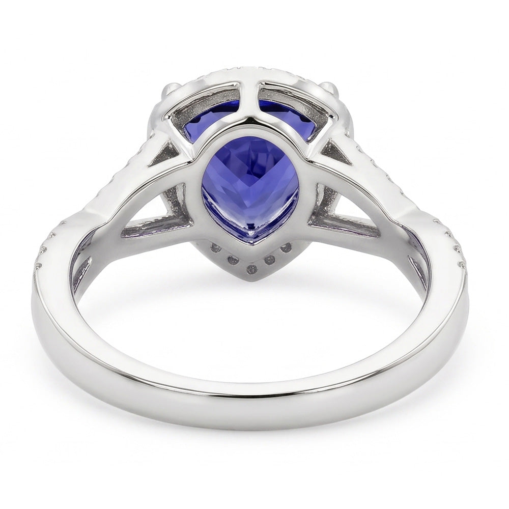 Blauer Saphir und Aus der Erde Abgebauter Natürlicher Diamanten 3.66 Karat Ring Weißgold 14K
