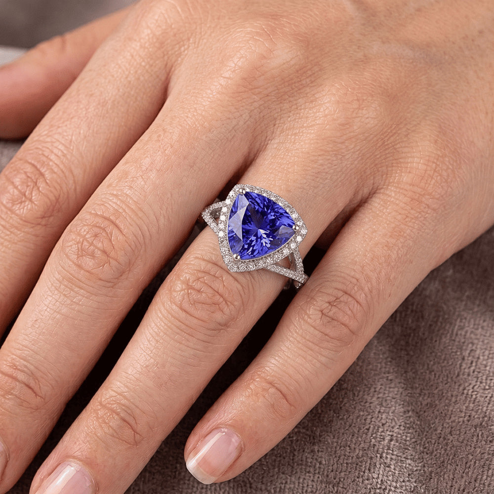 Blauer Saphir und Aus der Erde Abgebauter Natürlicher Diamanten 3.66 Karat Ring Weißgold 14K