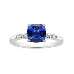 Blauer Saphir- und Diamant-Ehering im Kissenschliff Gold 14K 2 ct.