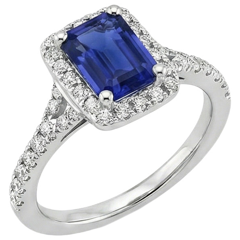 Blauer Smaragd-Ceylon-Saphir-Aus der Erde Abgebauter Natürlicher Diamant-Verlobungsring 3 Karat