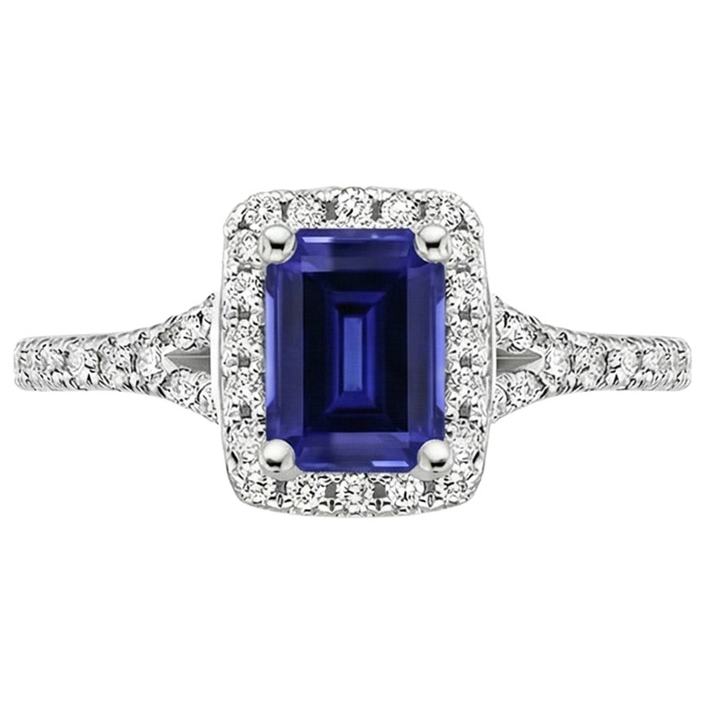 Blauer Smaragd-Ceylon-Saphir-Aus der Erde Abgebauter Natürlicher Diamant-Verlobungsring 3 Karat