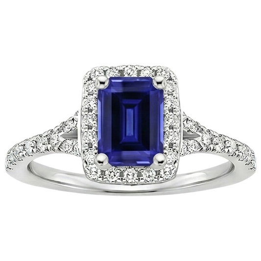 Blauer Smaragd-Ceylon-Saphir-Aus der Erde Abgebauter Natürlicher Diamant-Verlobungsring 3 Karat