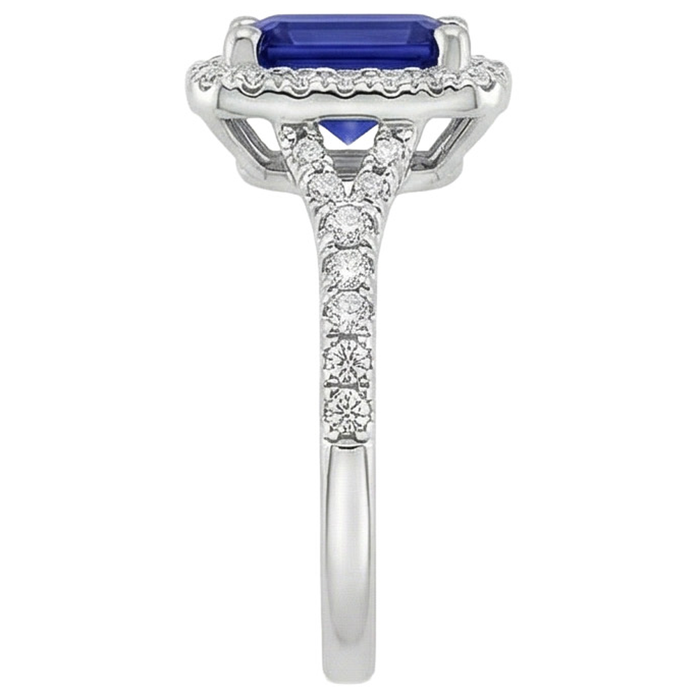 Blauer Smaragd-Ceylon-Saphir-Aus der Erde Abgebauter Natürlicher Diamant-Verlobungsring 3 Karat