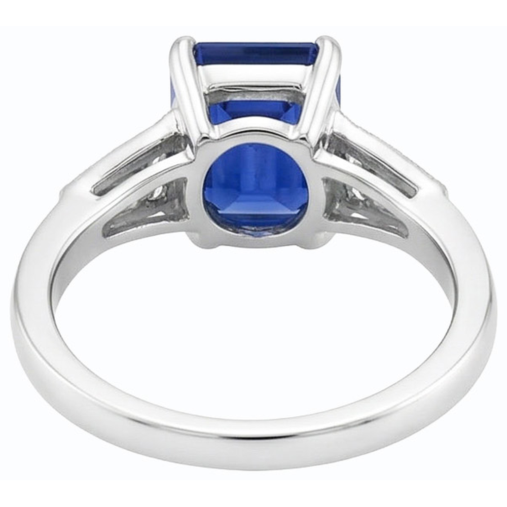 Blauer Smaragd-Saphir-Ring Baguette & runder Natürlicher Diamant ( nicht im Labor gezüchtet ) 4 Karat