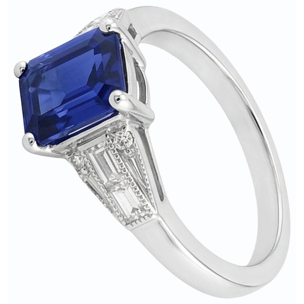 Blauer Smaragd-Saphir-Ring Baguette & runder Natürlicher Diamant ( nicht im Labor gezüchtet ) 4 Karat