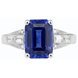 Blauer Smaragd-Saphir-Ring Baguette & runder Natürlicher Diamant ( nicht im Labor gezüchtet ) 4 Karat