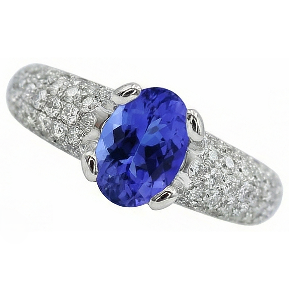 Blauer Tansanit-Edelstein-Aus der Erde Abgebauter Natürlicher Diamant-Ring 2,5 Kt. Gold 14K