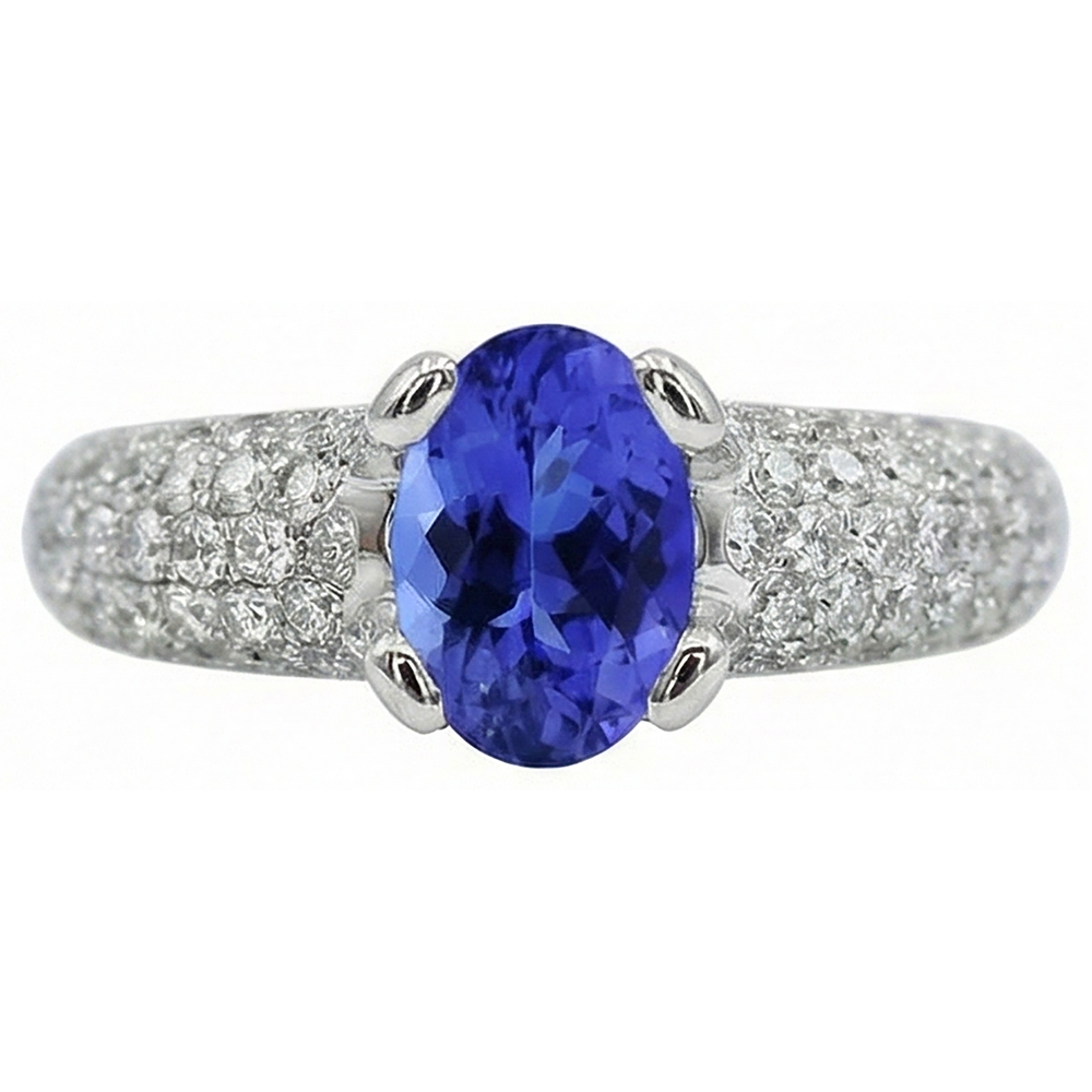 Blauer Tansanit-Edelstein-Aus der Erde Abgebauter Natürlicher Diamant-Ring 2,5 Kt. Gold 14K