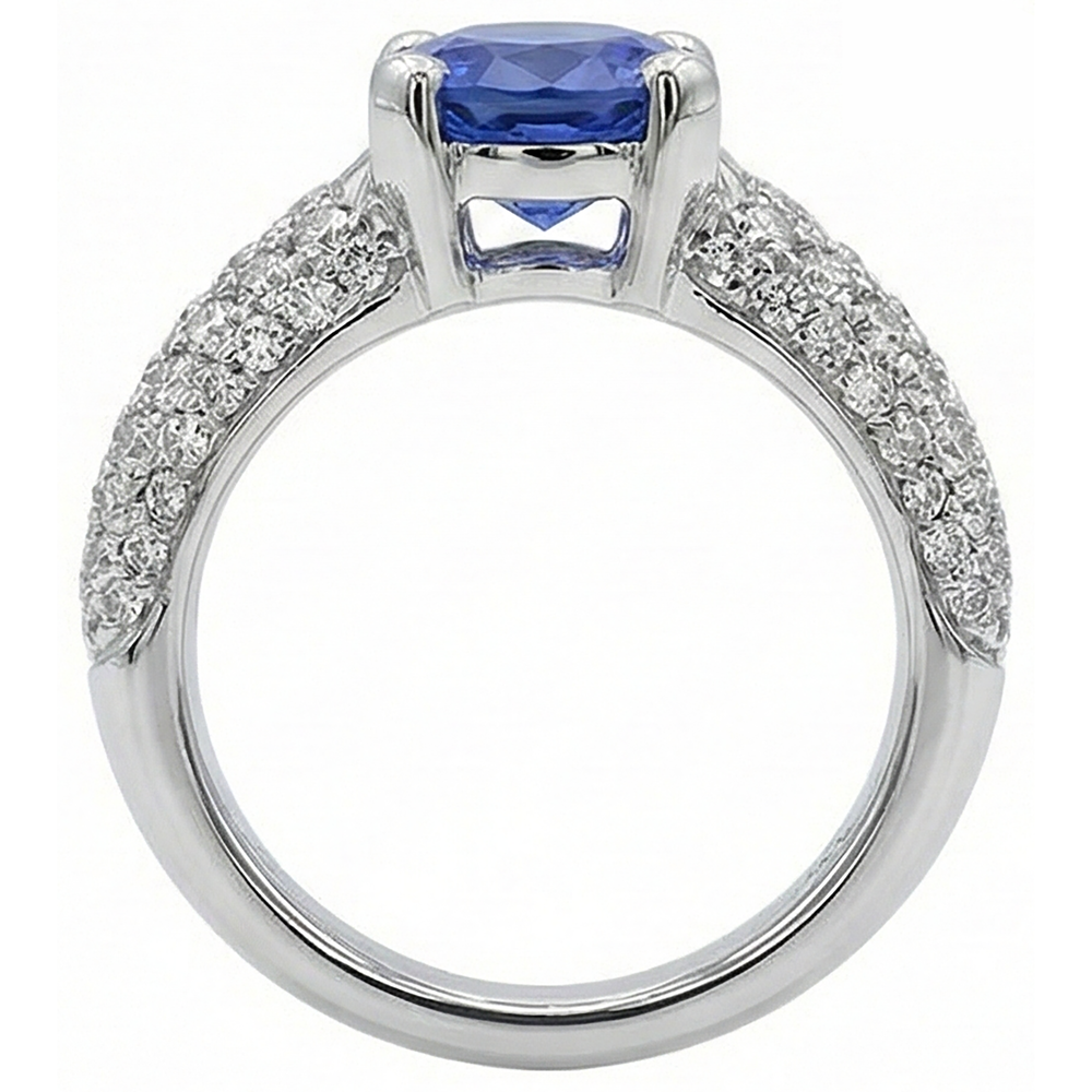 Blauer Tansanit-Edelstein-Aus der Erde Abgebauter Natürlicher Diamant-Ring 2,5 Kt. Gold 14K