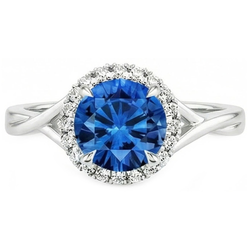 Blauer runder Saphir-Aus der Erde Abgebauter Natürlicher Diamant-Ring 2,40 Karat Weißgold 14K