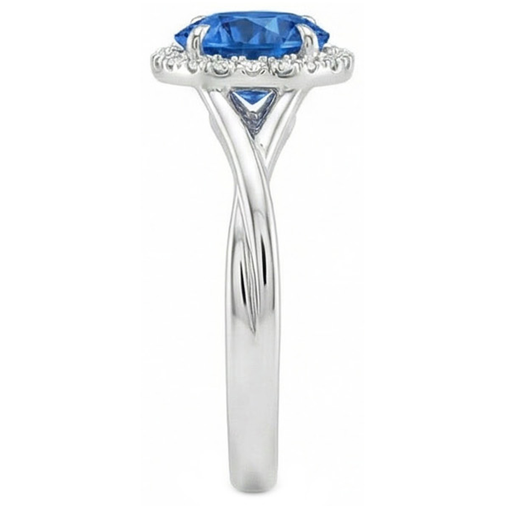 Blauer runder Saphir-Aus der Erde Abgebauter Natürlicher Diamant-Ring 2,40 Karat Weißgold 14K