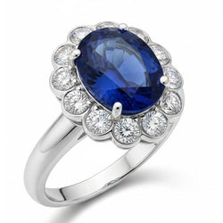 Blauer Saphir Und Aus der Erde Abgebauter Natürlicher Diamant Verlobungs Ring