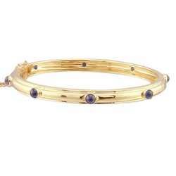 Blauer Saphir Cabochon Armreif Gelb Gold 14K Schmuck