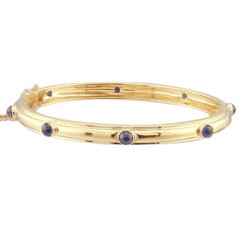 Blauer Saphir Cabochon Armreif Gelb Gold 14K Schmuck