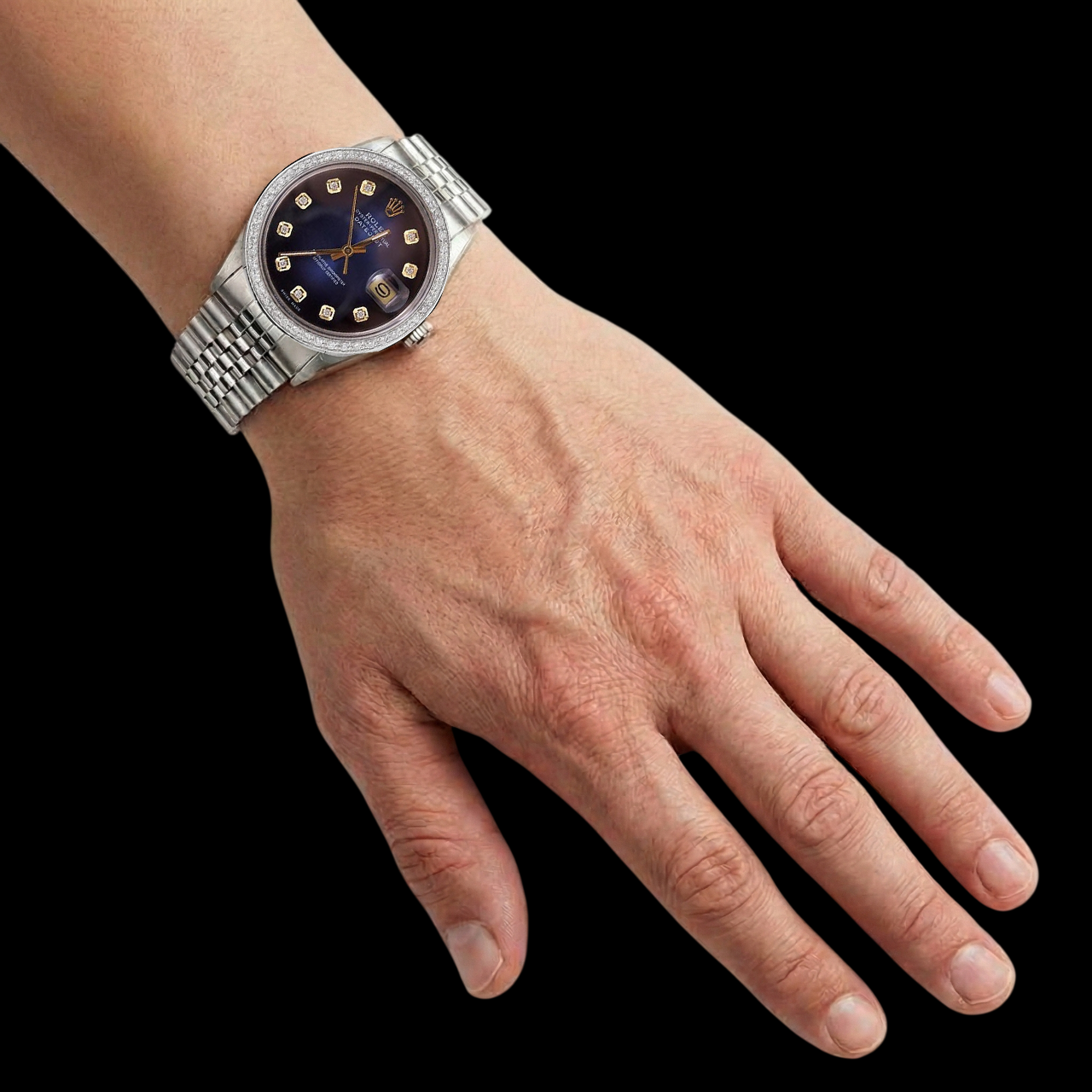 Blaues Diamant-Zifferblatt, Jubilee-Armband, Edelstahl-Rolex-Datejust-Uhr, SCHNELLES SET