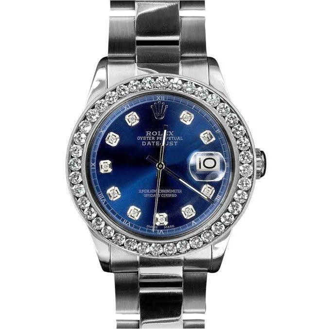 Blaues Diamant-Zifferblatt Datejust Rolex-Uhr Oyster-Armband Edelstahl SCHNELLES SET
