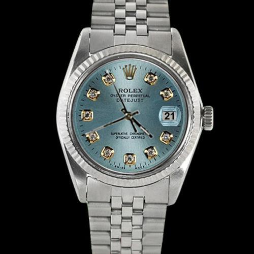 Blaues Diamant-Zifferblatt, geriffelte Rolex-Lünette, Herrenuhr, Edelstahl-Jubiläumsarmband, SCHNELLES SET
