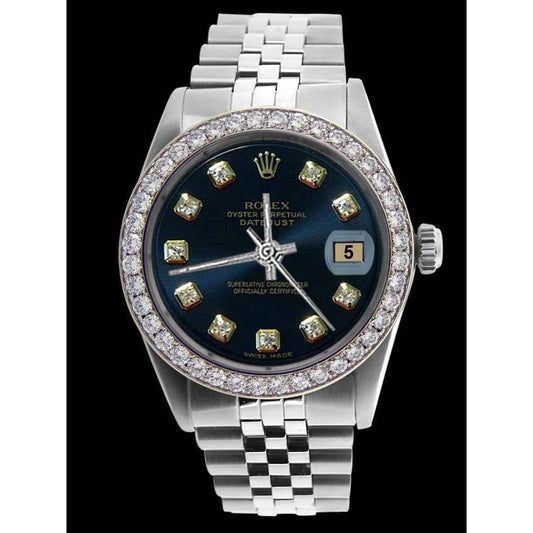 Blaues Diamant-Zifferblatt mit Lünette für Herren, Rolex Edelstahl Jubilee-Armband, Datejust-Uhr, SCHNELLES EINSTELLEN
