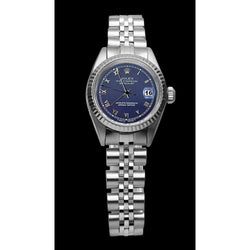 Blaues römisches Zifferblatt, geriffelte Lünette, Damen-Datumsuhr Just Rolex Betrachten Edelstahl