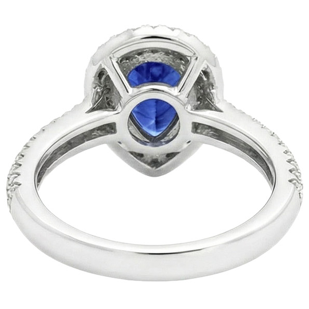 Blue Sapphire Center Birne Runder Echt Aus der Erde Abgebauter Natürlicher Diamantring 2,30 Karat Weißgold 14K