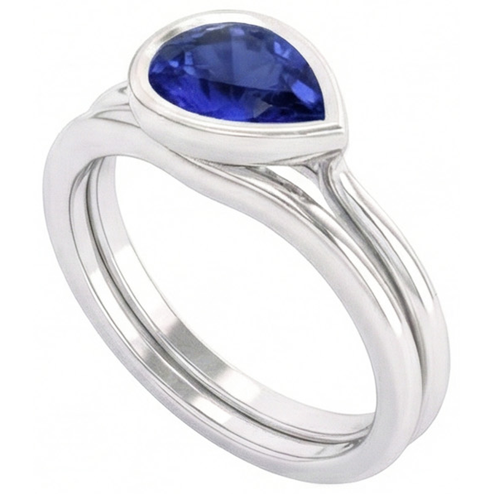 Kornblumenblauer Saphir Edelstein-Ring 1,50-Karat 14K Weißgold – Seitenansicht