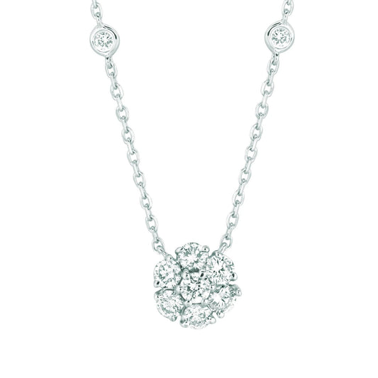 Blume Lünette Echt Diamant Cluster Halskette 2,50 Karat 14K Weißgold
