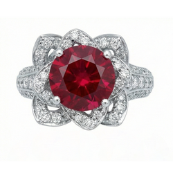 Blumen Stil 2.51 ct Roter Rubin & Weißer Runder Aus der Erde Abgebauter Natürlicher Diamanten Ring Edelstein
