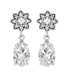 Blumen-Stil Echt Diamant-Tropfen-Ohrringe Oval Altschliff Weißgold 9 Karat